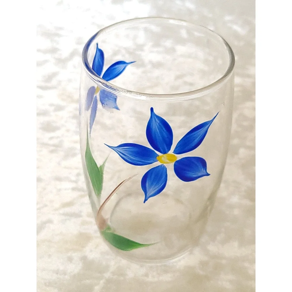8 Vtg MCM Hand Painted Floral Juice Glasses Flower Tumblers Bartlett Collins